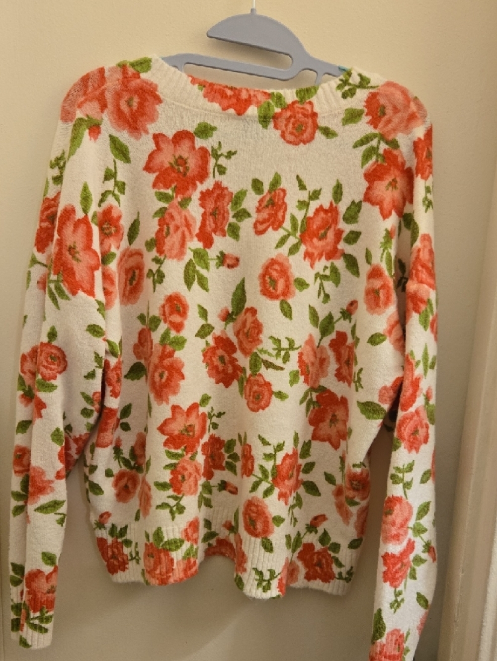 CeCe White V-Neck Sweater with Pink Rose Print - Picture 3 of 3